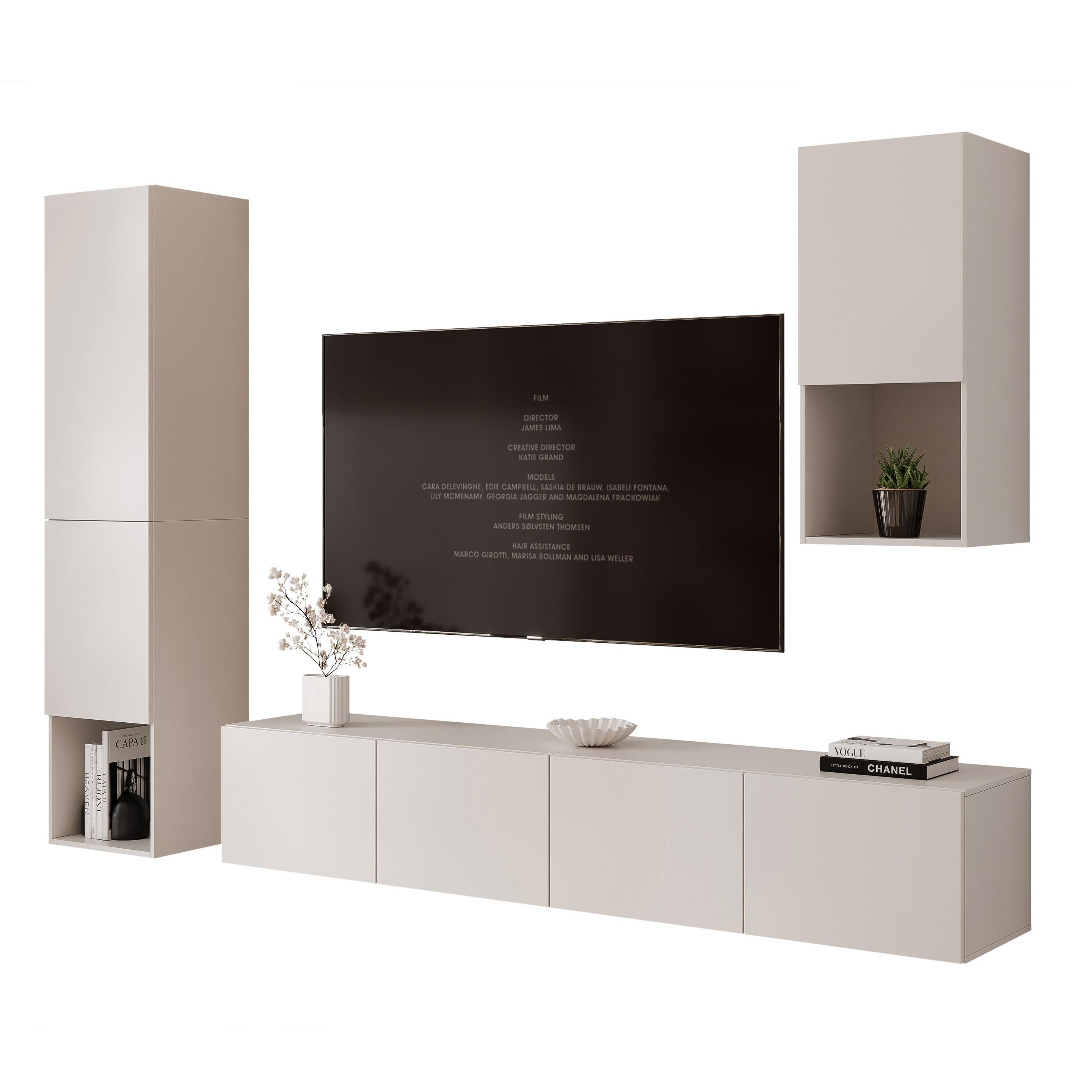 WOHNWAND ANGEL LINE III 3-teilig, mit LED-Beleuchtung, Kaschmir - Kaschmir, Holzwerkstoff (240/216/40cm) - Idohome