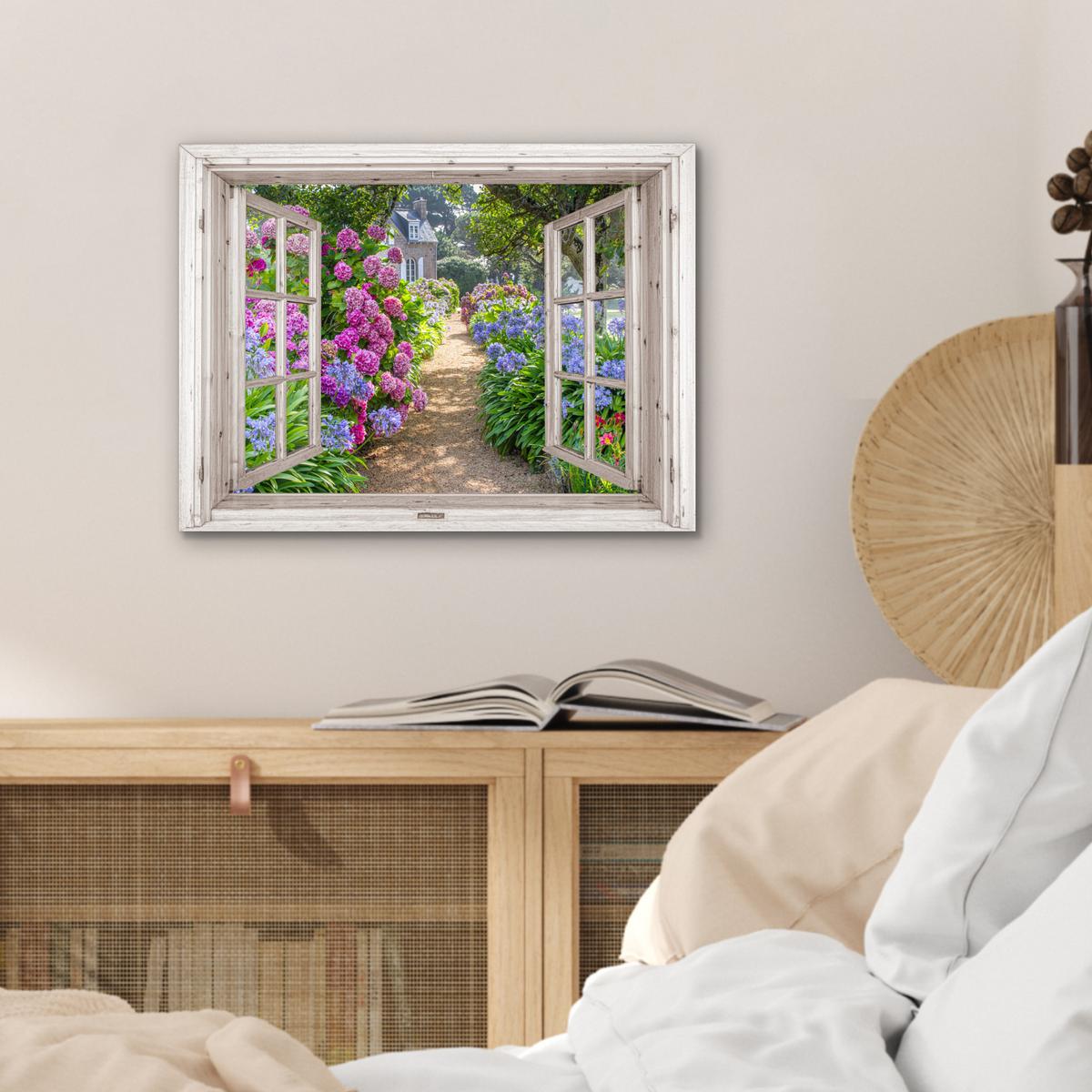 METALLBILD Hortensie - Durchsichtig - Blumen - Sommer - Lila - Weg 40x30 cm - Lila, Metall (40/30cm) - MuchoWow
