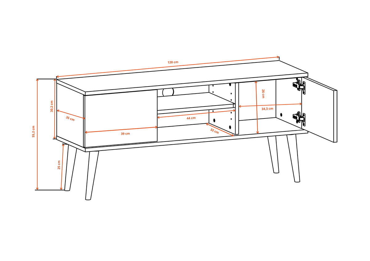 TV-MÖBEL Toronto Schwarz - Schwarz, Holzwerkstoff (120/35/55cm) - Petits-meubles