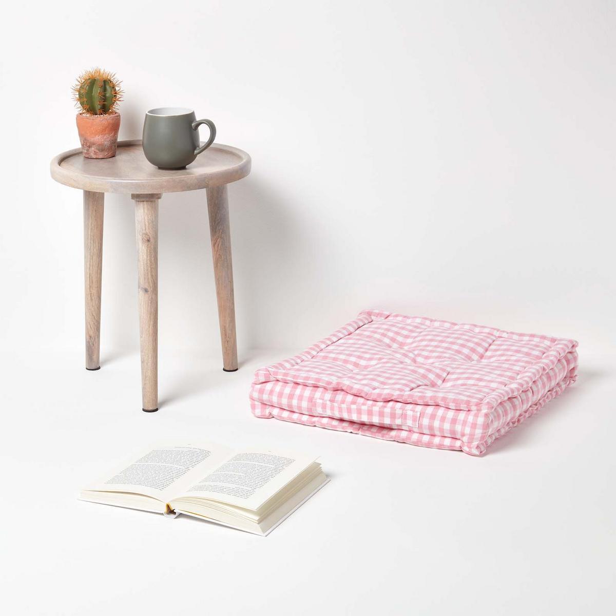 SITZKISSEN rosa kariert 40/40/8 cm – Bodenkissen Vichy-Karo - Rosa, Textil (40/40/8cm) - Homescapes