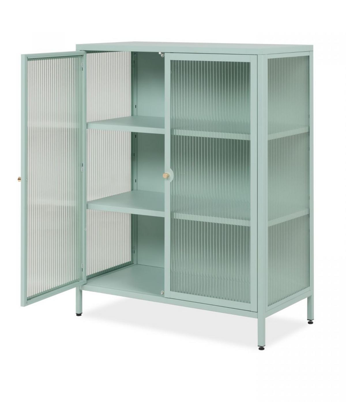 KOMMODE Metall mintgrün 80 cm, Vitrine mit stabilem Metallgestell - Goldfarben/Mintgrün, Glas/Metall (80/101.5/40cm) - Furn.Design