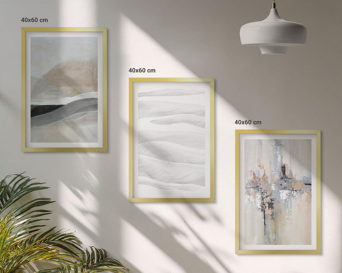 BILDER SET 3er Set - 40x60 cm Goldrahmen - Abstrakte Erdmuster - Goldfarben, Kunststoff (40/60cm) - TULUP