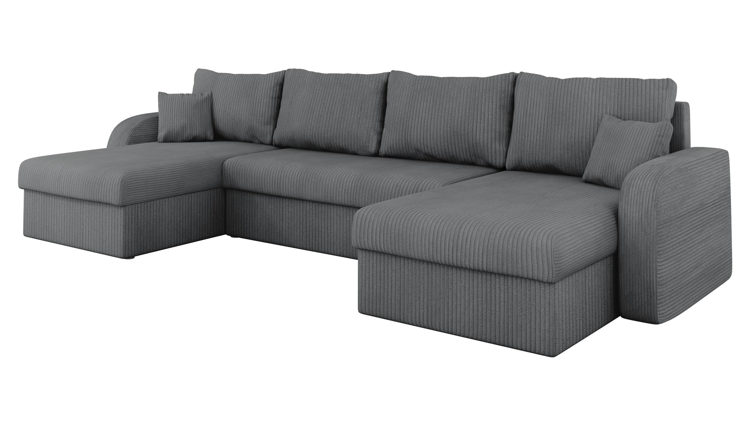 WOHNLANDSCHAFT Kris U Cord - Greige/Schwarz, Holz/Kunststoff (304/80/140cm) - MIRJAN24