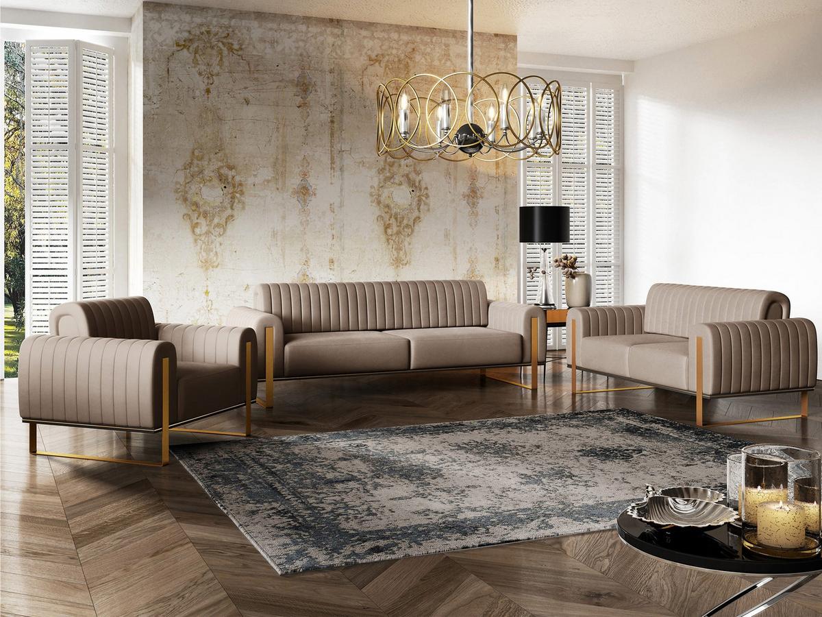 SOFA Parissa 164 cm - Beige/Goldfarben, Textil/Metall (164/79/92cm) - Selsey