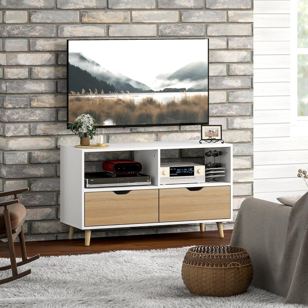 TV-SCHRANK Lowboard mit 2 Ablage, Schublade, Weiß - Weiß, Holzwerkstoff (39/58.3/99cm) - HOMCOM