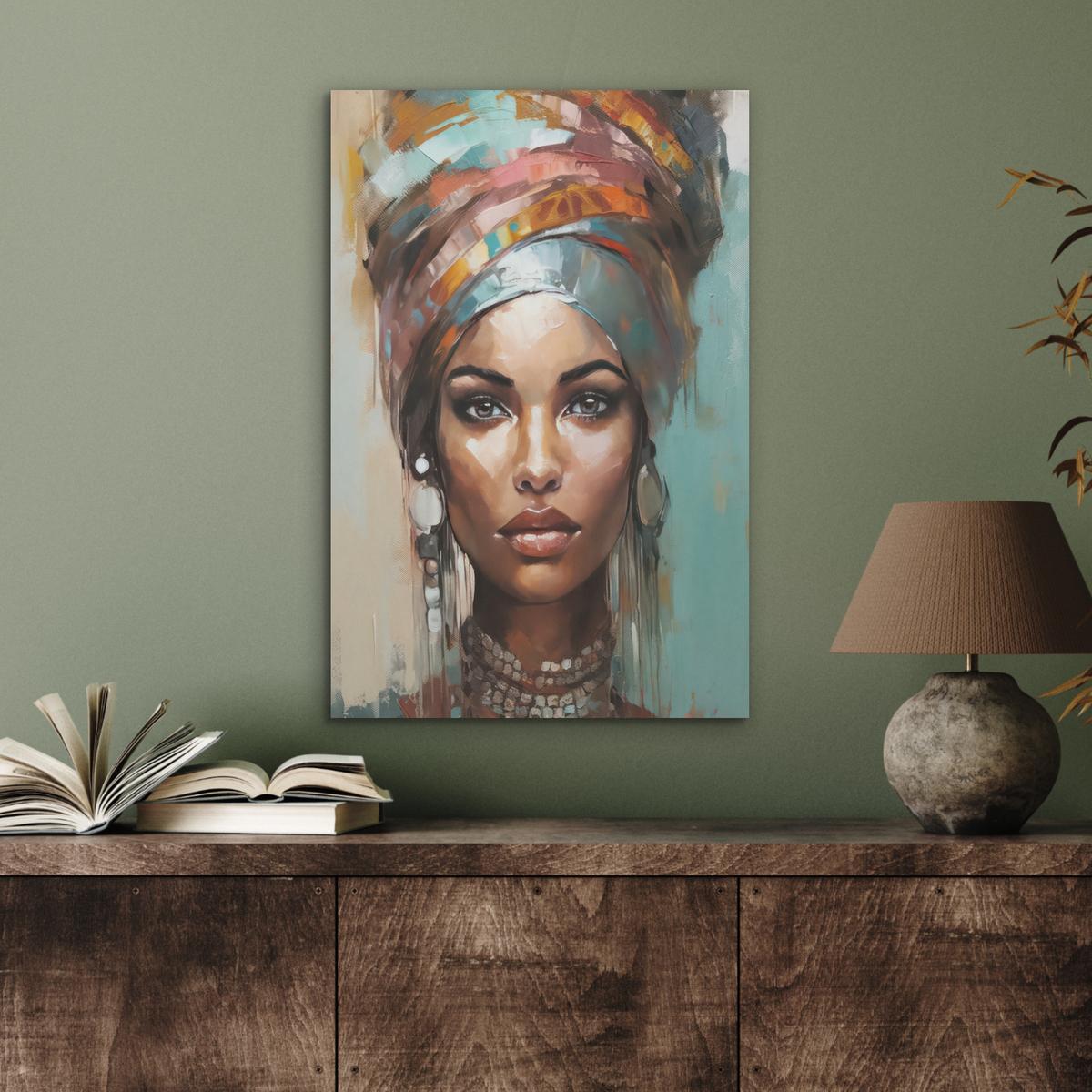 AKUSTIKBILD Frau - Kunst - Schmuck - Porträt Kunstdruck Schlafzimmer 50x70 cm - Blaugrau, Kunststoff (50/70/0.9cm) - MuchoWow
