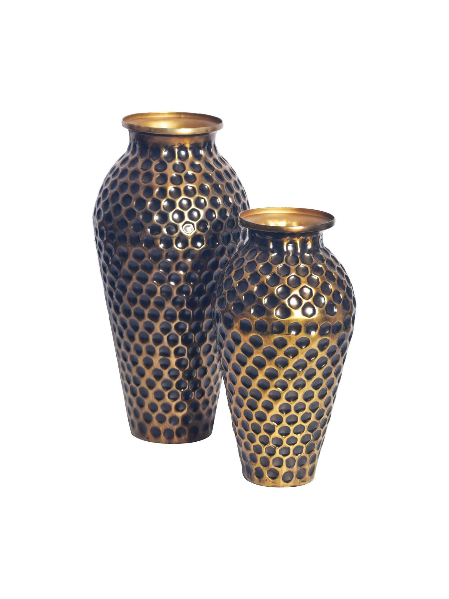 VASEN 2er-Set MANTOVA, Aluminium, handgefertigt, Gold, Ø 26 x 51 cm - Goldfarben, Metall (51cm) - KADIMA DESIGN