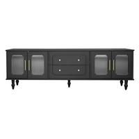 TV-LOWBOARD Schwarz & Gold 175 cm mit geriffeltem Glas & Retro-Design - Schwarz, Holzwerkstoff (175/55.5/38cm) - Urban Meuble
