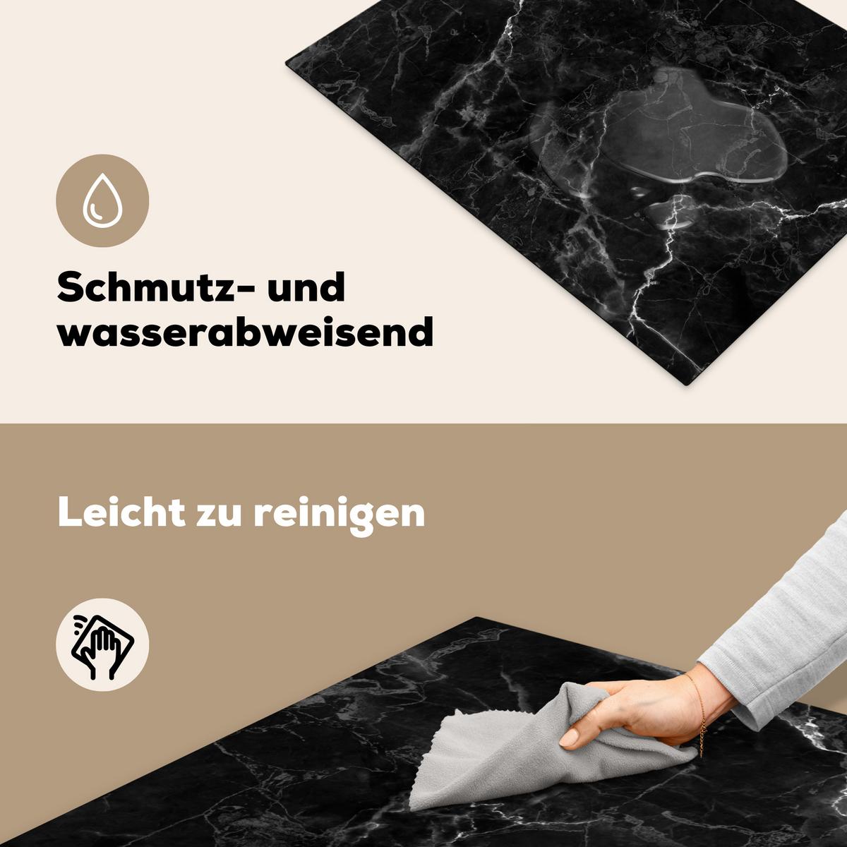 HERDABDECKPLATTE Marmor - Schwarz - Weiß - Textur - Marmoroptik Herdabdeckung Induktionsfeld 70x52 cm - Silberfarben, Kunststoff (70/52/0.2cm) - MuchoWow