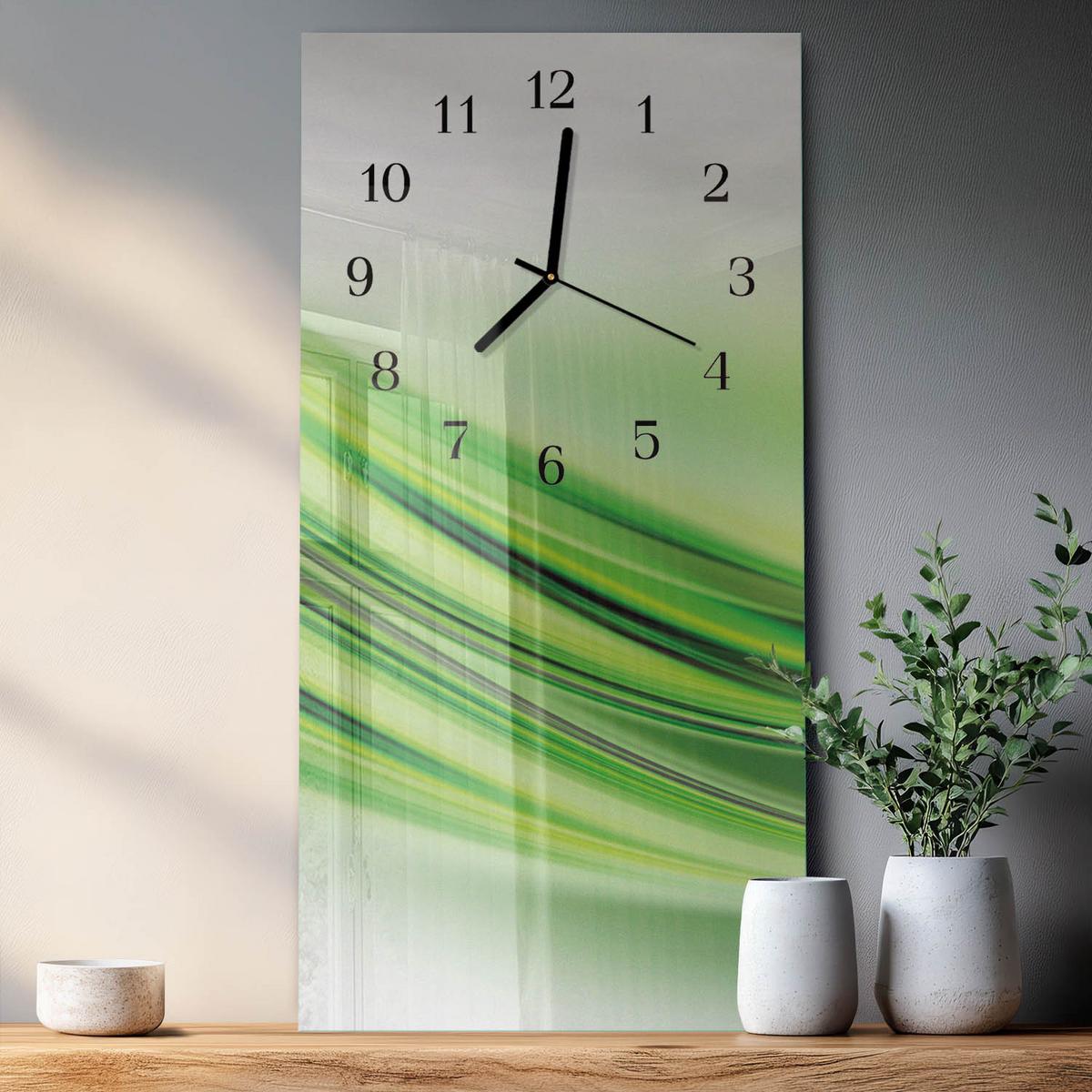 WANDUHR aus Glas 30x60 cm - Abstrakte Kunst - Grün, Glas (30/60/0.4cm) - TULUP