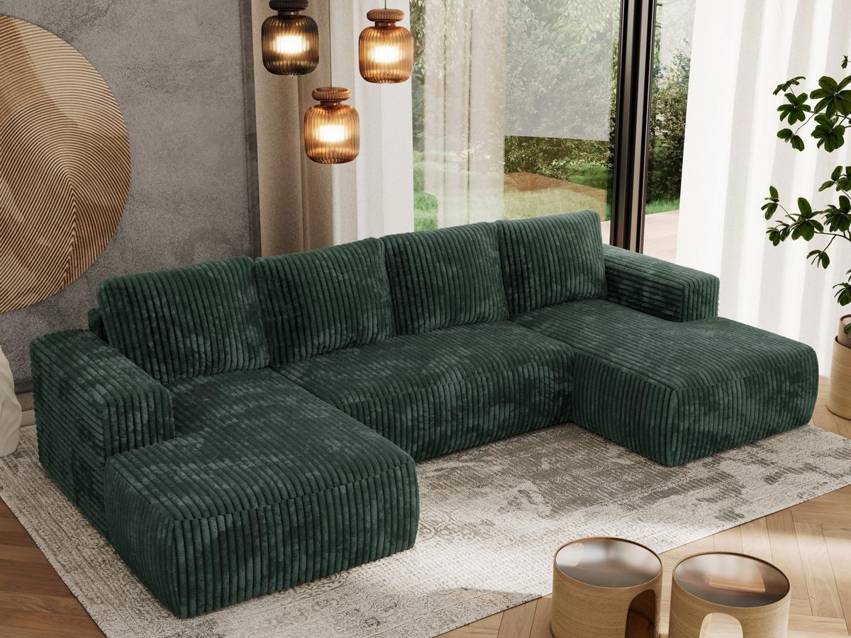 WOHNLANDSCHAFT TRENTINO U Grün Cord - Schwarz/Grün, Kunststoff/Textil (334/91/163cm) - MKS