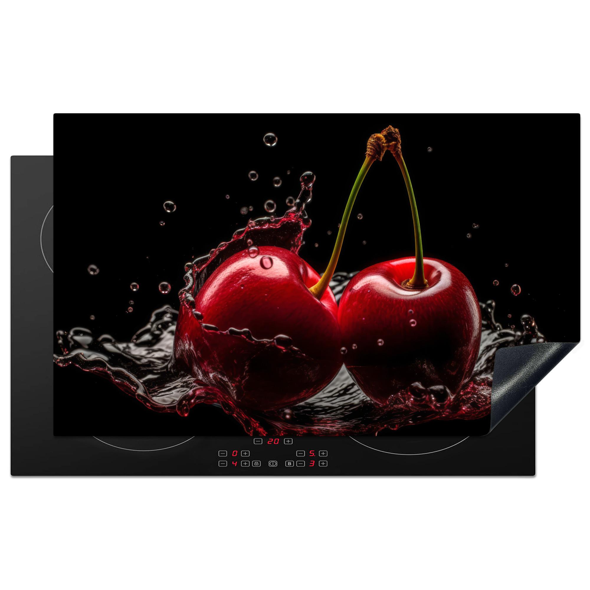 HERDABDECKPLATTE Kirsche - Rot - Frucht - Wasser - Schwarz Induktionsmatte 83x51 cm - Kirschrot, Kunststoff (83/51.5/0.2cm) - MuchoWow