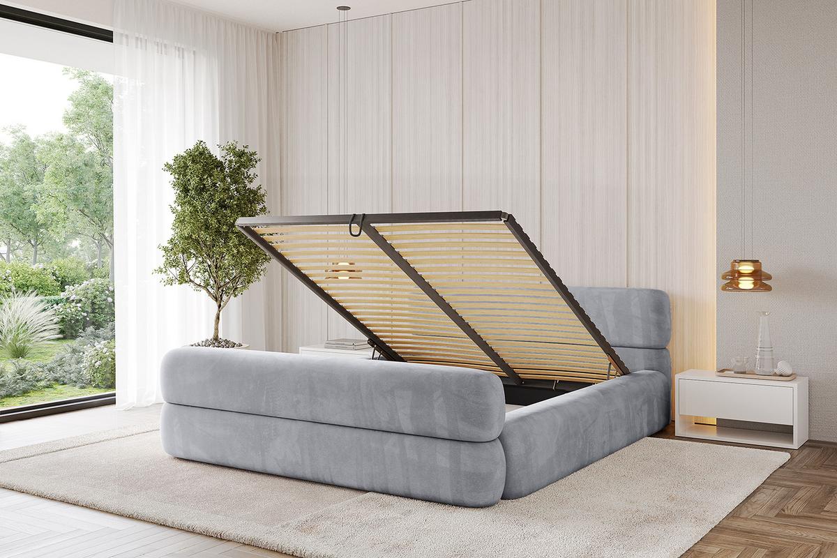 POLSTERBETT mit Bettkasten, Fußteil und Lattenrost, Boxbett mit Matratze H3/H4 - ENORA-Z-V1 180x200 Hellgrau - Hellgrau, Holzwerkstoff/Textil (180/200cm) - ALTDECOR