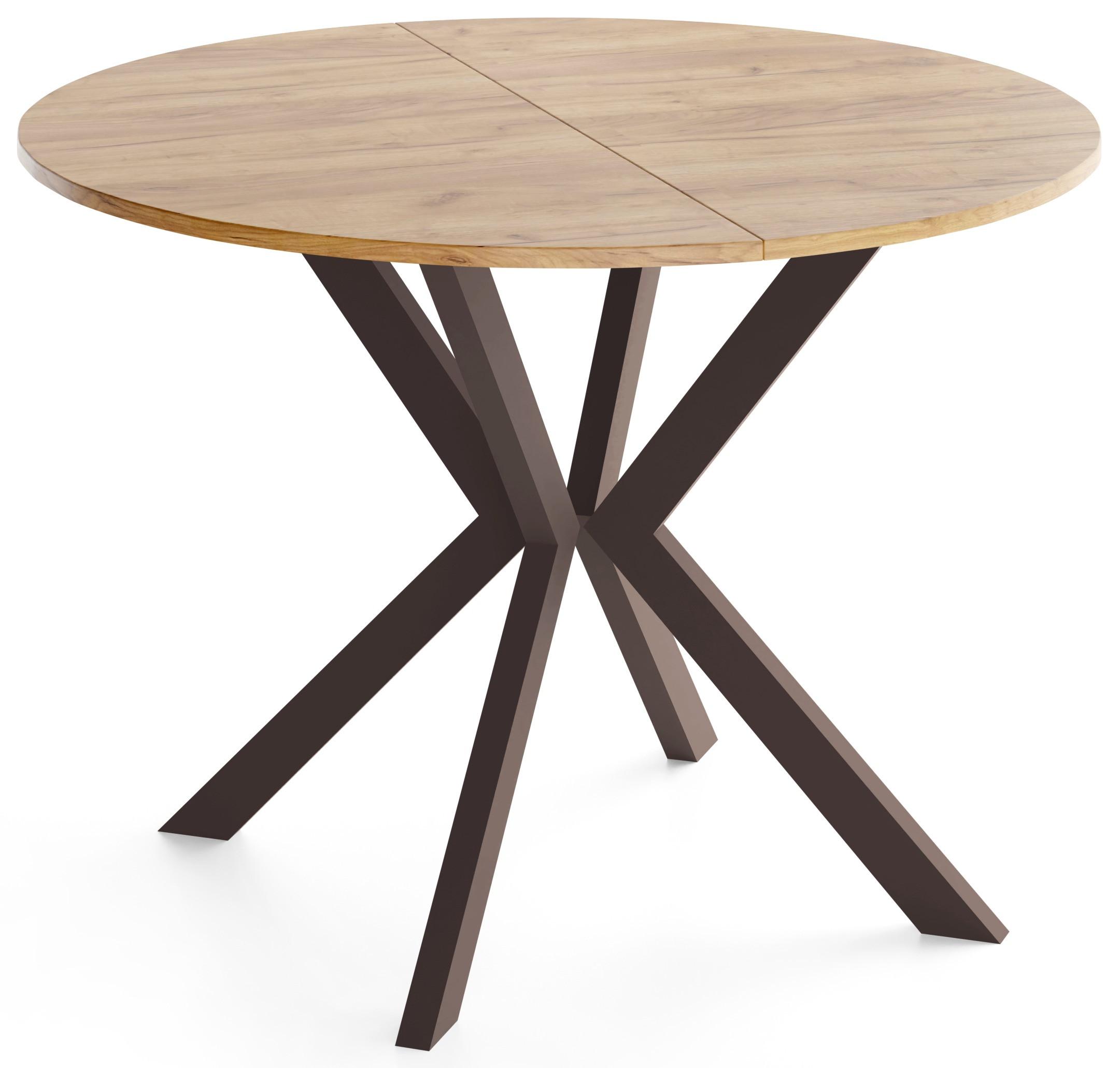 ESSTISCH Valio rund oval ausziehbar verlängerbar mit braunen Metallbeinen, Eiche Braun 90-130/90/76 cm - Eiche Wotan/Braun, Holzwerkstoff/Metall (90/130/76cm) - WFL GROUP