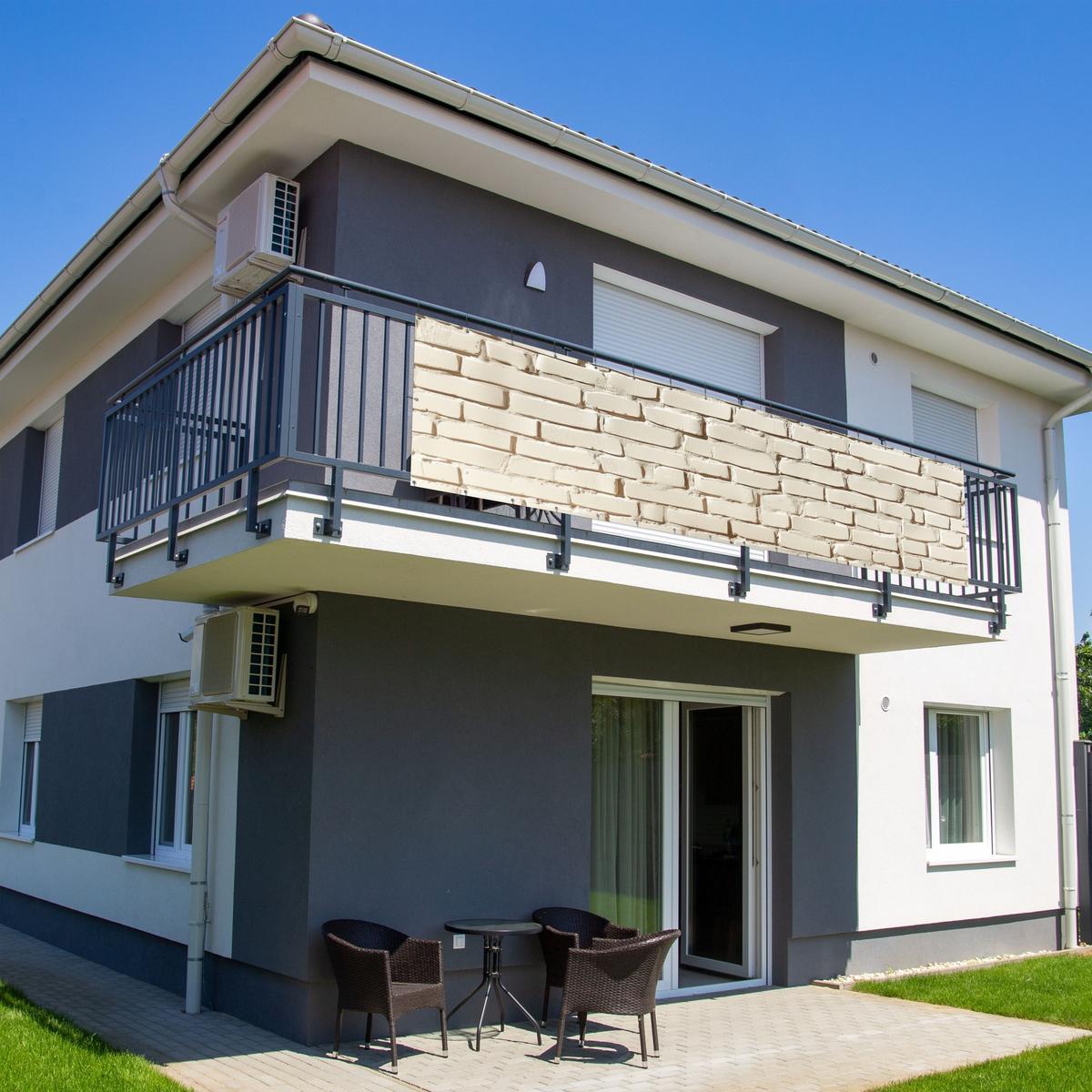 BALKON-SICHTSCHUTZ Ziegel - Wand - Licht - Weiß Deko XXL 500x130 cm - Creme, Kunststoff (500/130cm) - MuchoWow