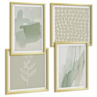BILDER SET 4er Set - 50x50 cm & 40x60 cm Goldrahmen - Abstrakte Aquarellpflanzen - Goldfarben, Kunststoff (50/50cm) - TULUP
