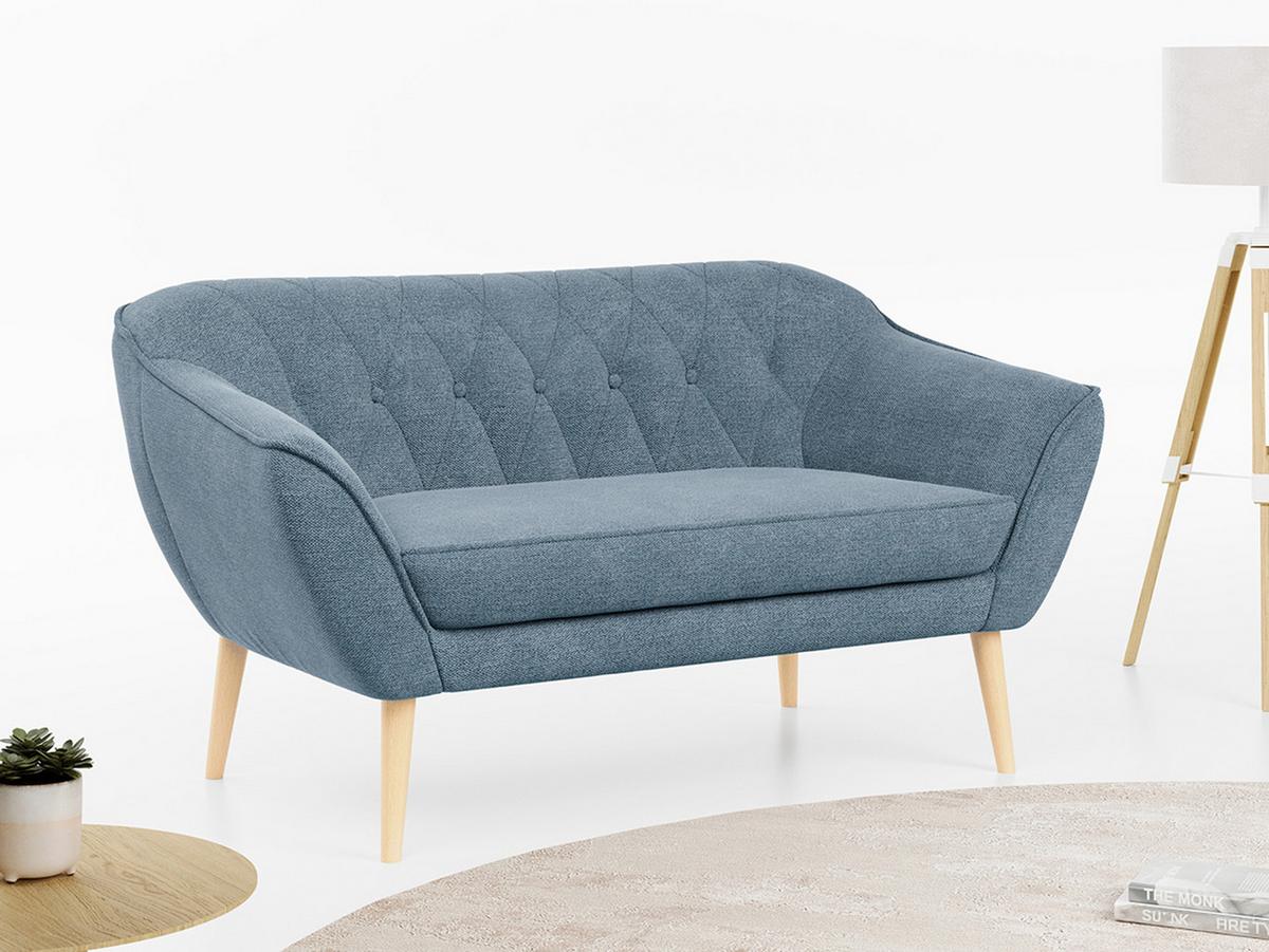SOFA Pirs 2 Sitzer Strukture Blau - Blau/Braun, Holz/Textil (140/75/74cm) - MKS