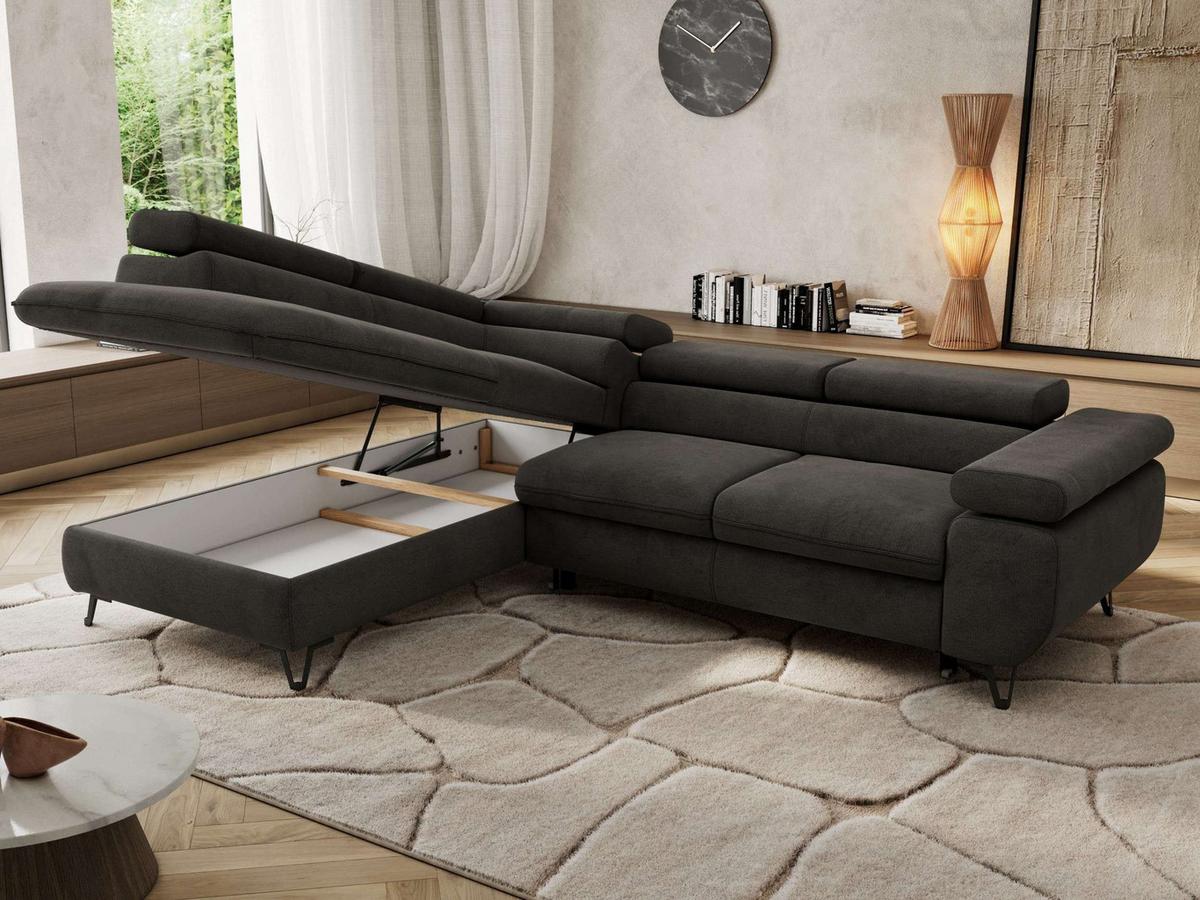 ECKSOFA PABLO L Dunkelgrau Velvet - Links Seite - Dunkelgrau/Schwarz, Textil/Metall (208/273cm) - MKS
