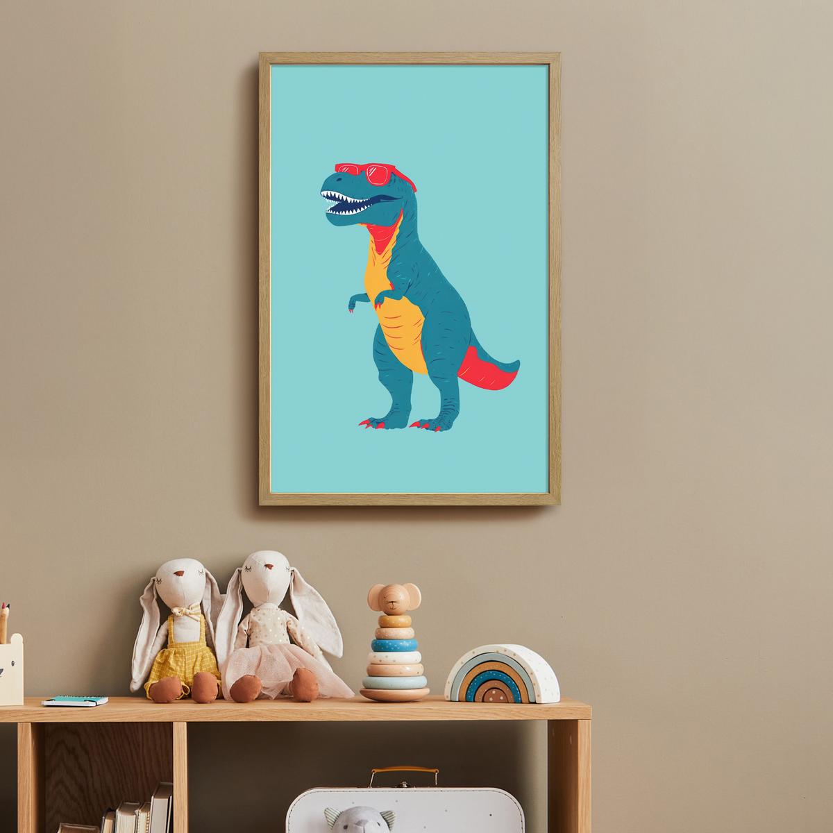 WANDLEUCHTE MIT AKKU Dinosaurier - Blau - Sonnenbrille 40x60 cm - Hellblau, Holzwerkstoff (40/60/8cm) - OnlyWow