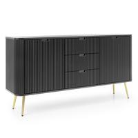 SIDEBOARD Salvia 2T 3S Schwarz, Gold 168/87/39 cm – mit geriffelten Fronten und hohen Beinen - Goldfarben/Schwarz, Holzwerkstoff/Metall (168/87/39cm) - AX Living