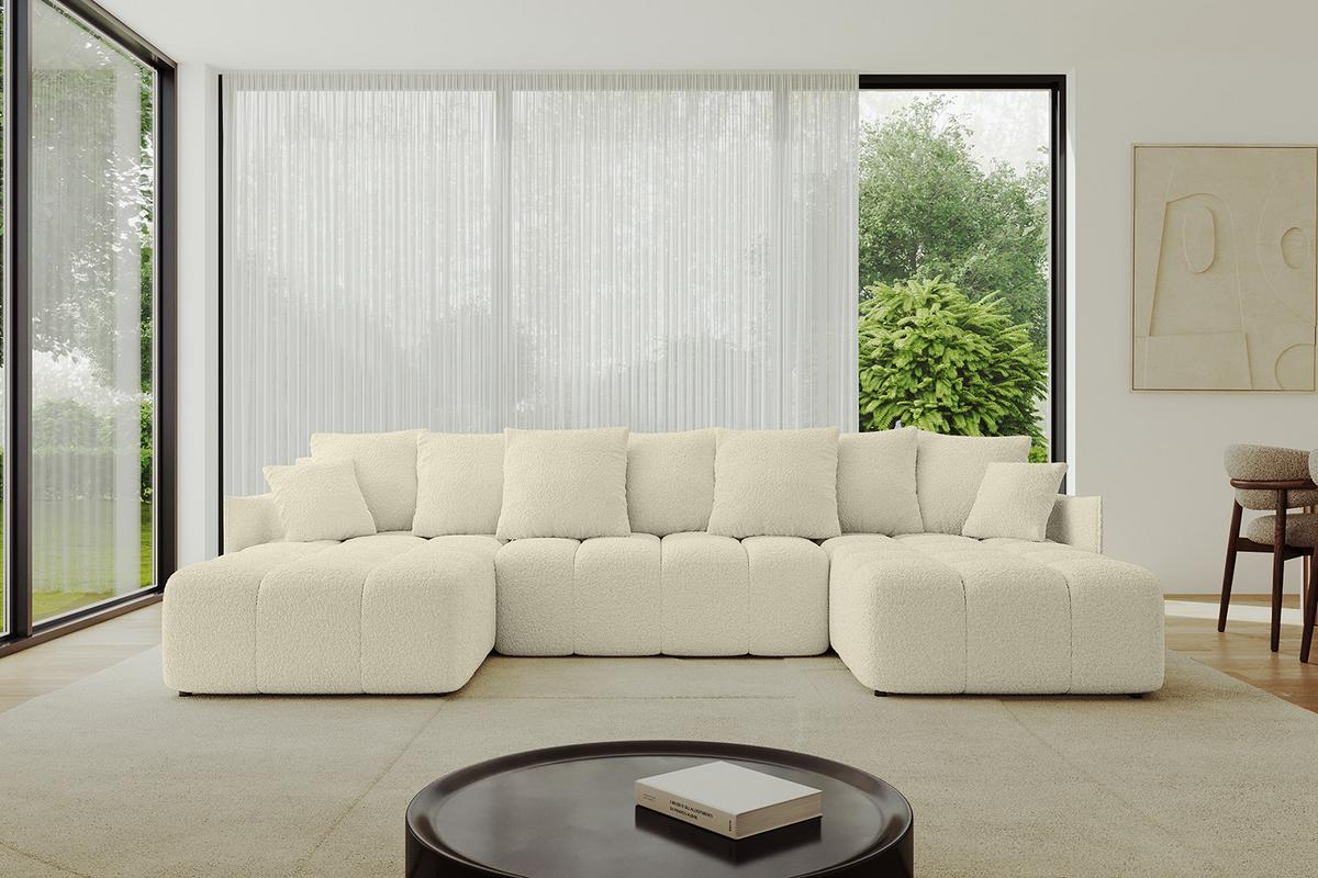 WOHNLANDSCHAFT LONLI-U 355x189x68 Beige Bouclé - Hellbraun/Creme, Holzwerkstoff/Kunststoff (355/68/189cm) - ALTDECOR