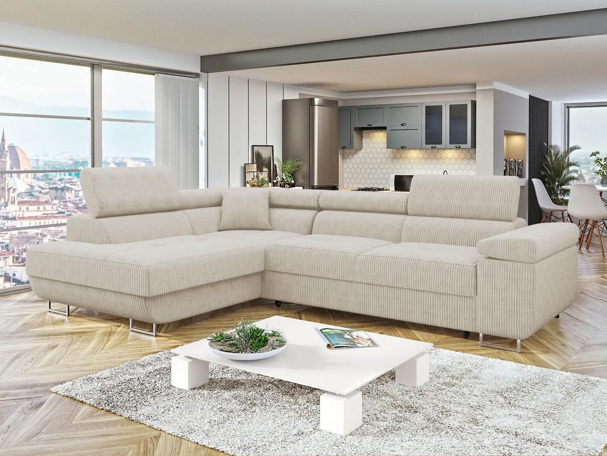 ECKSOFA Torezio Cord, Seite: Links - Beige, Holz/Textil (274/203cm) - MIRJAN24