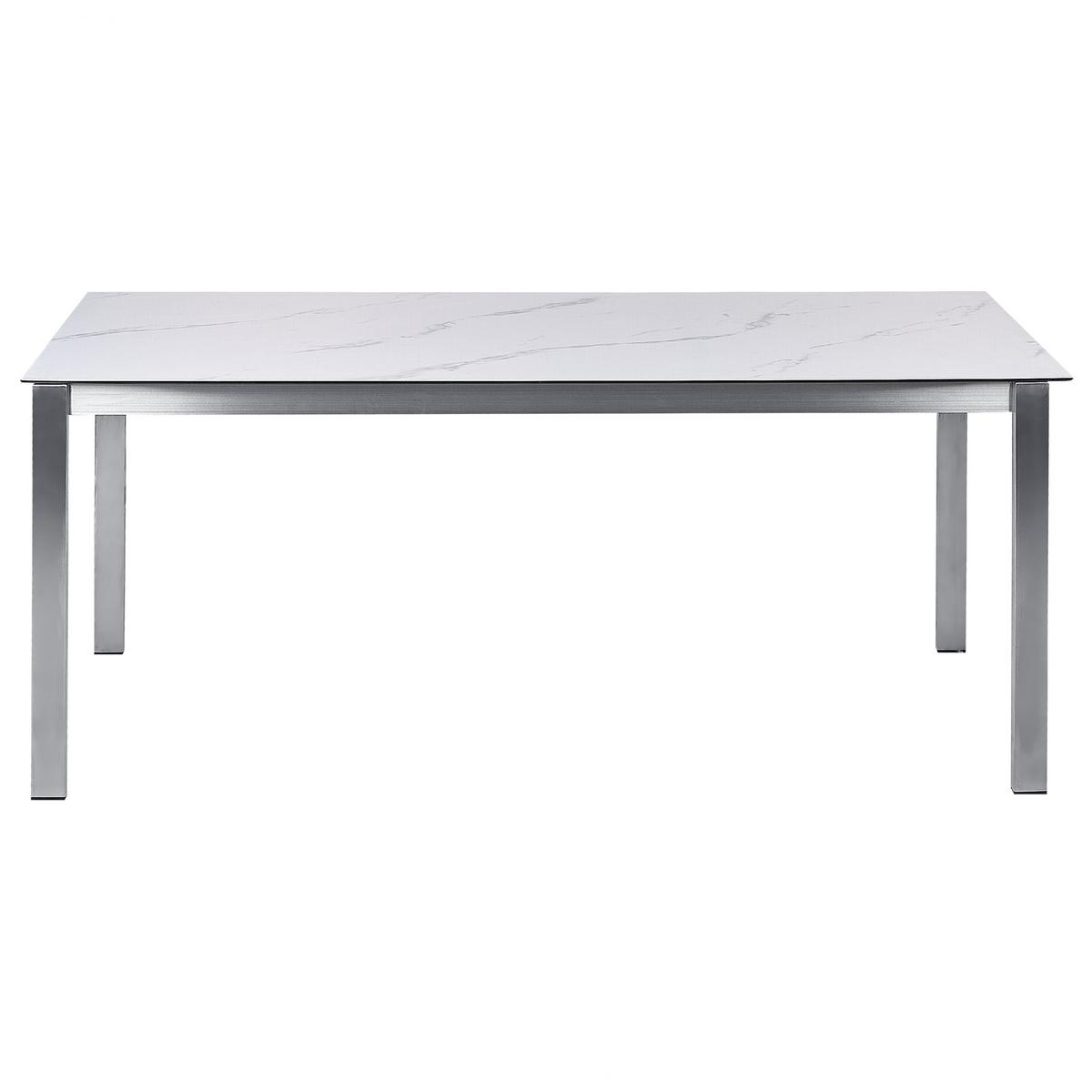 GARTENMÖBEL SET 6-Sitzer Keramik-Glas Marmor Optik Textil weiß Cosoleto/Grosseto - Silberfarben/Weiß, Glas - Beliani