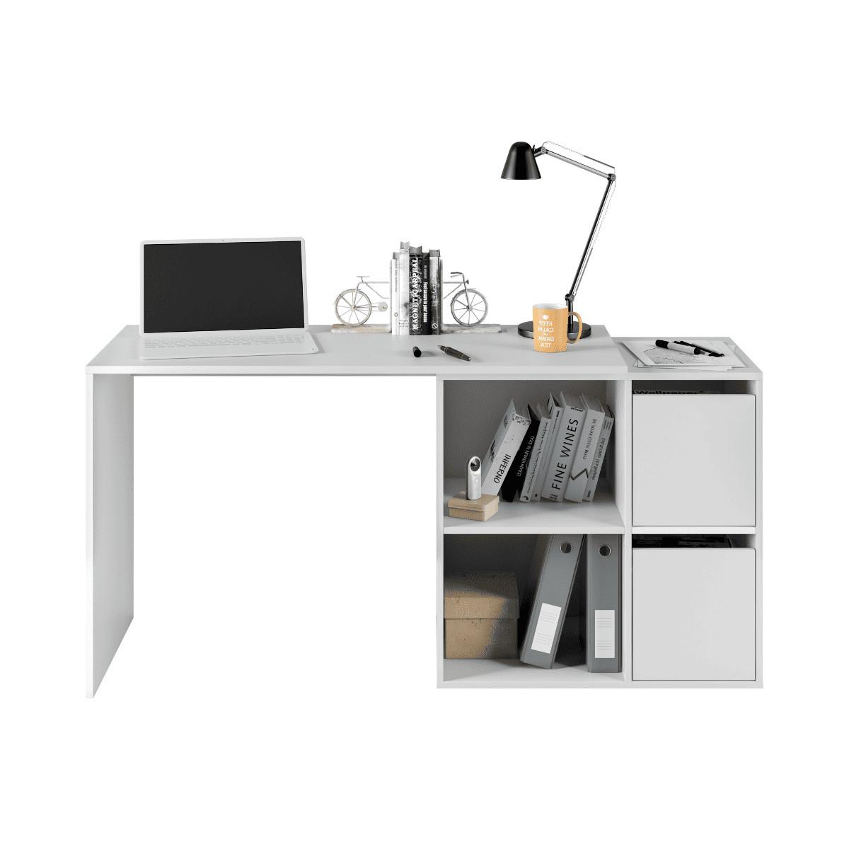 ECKSCHREIBTISCH Umkehrbarer, 4 Fächer und 2 Türen, Weiß 120/74/77 cm - Weiß, Holzwerkstoff (51/120/74cm) - Calicosy