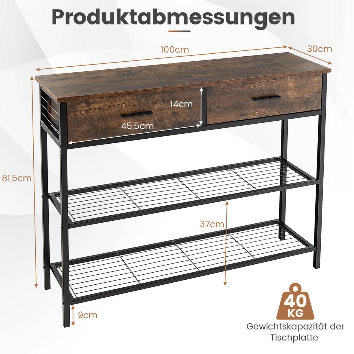 KONSOLENTISCH Rustikales Braun - Braun, Holz (30/100/81.5cm) - COSTWAY