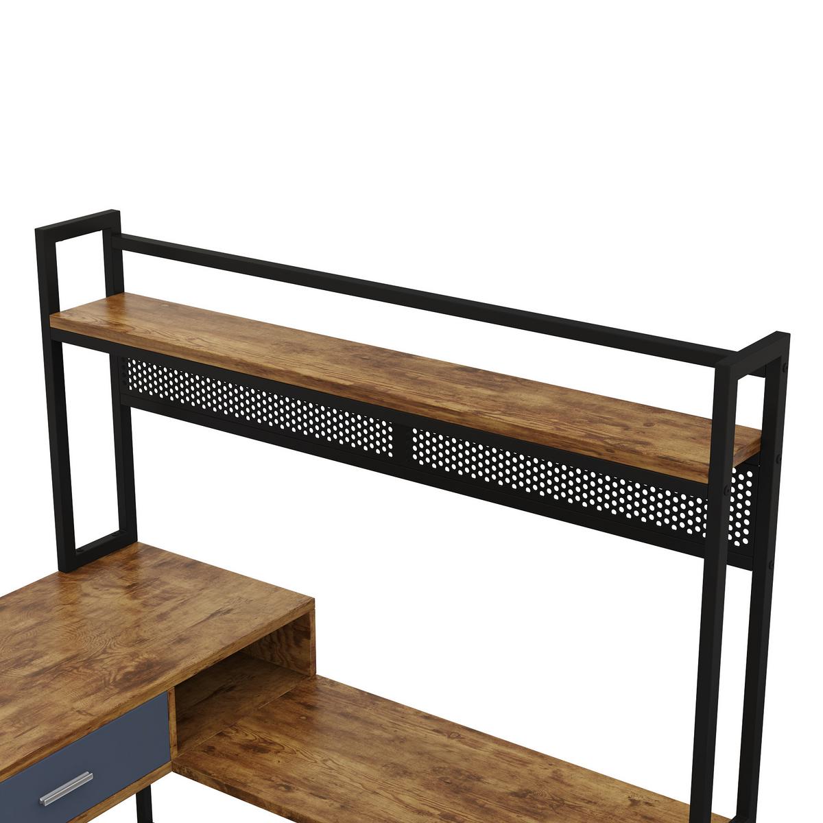 SCHREIBTISCH L-Form Industrie-Design mit Regal & Schrank 140x140cm - Schwarz/Naturfarben, Holzwerkstoff (140/140/135cm) - Urban Meuble