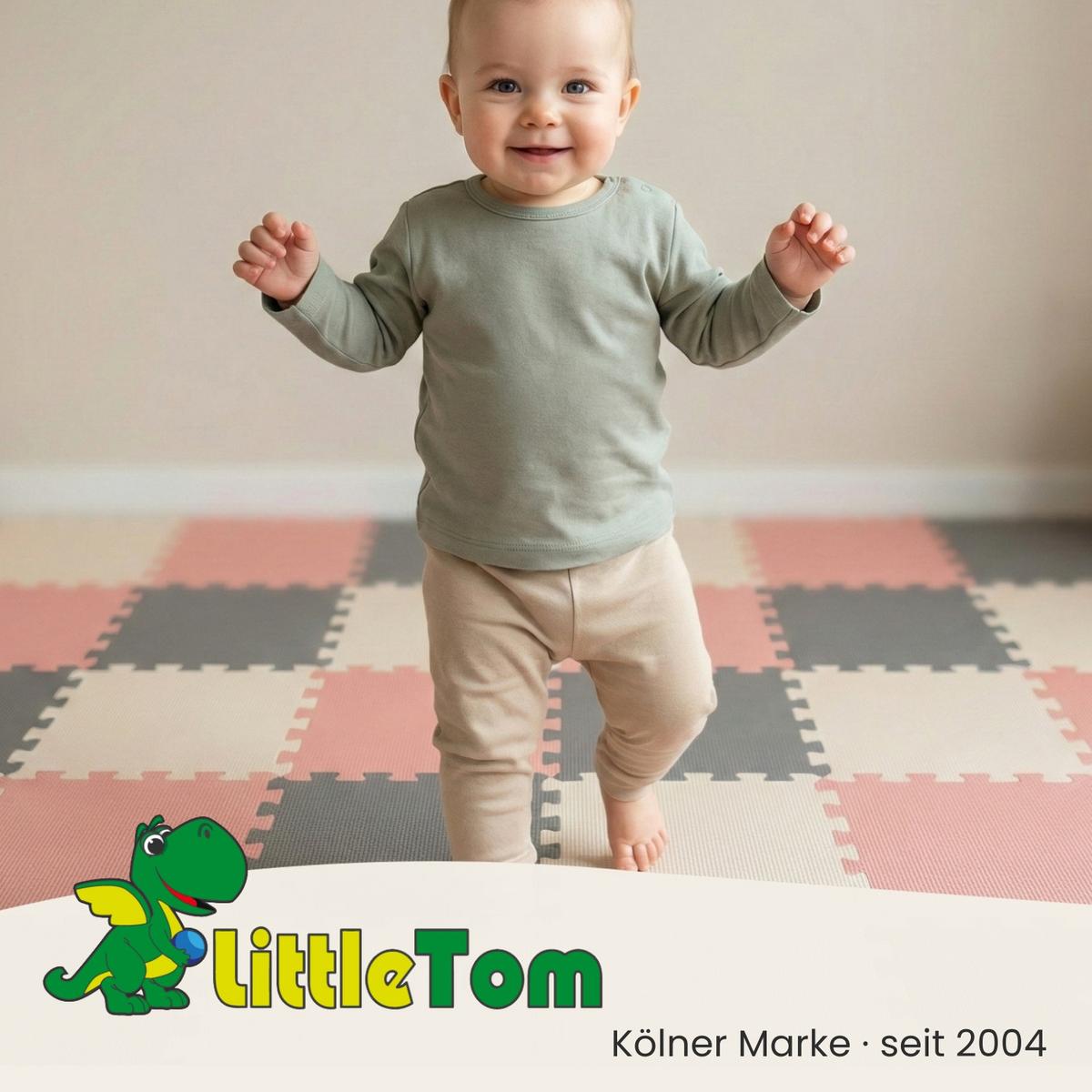 SPIELMATTE mit Rand - 270/90/1 cm Puzzlematte Grau Rosa Beige - Grau, Kunststoff (30/30cm) - Littletom