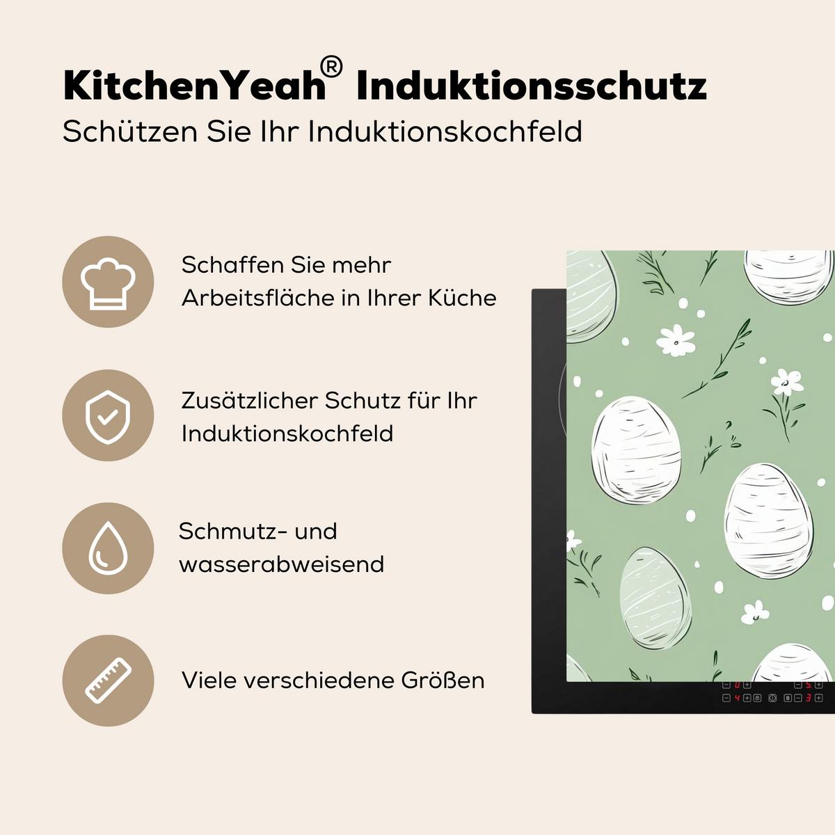 HERDABDECKPLATTE Grün - Eier - Muster Induktionsmatte 81x52 cm - Waldgrün, Kunststoff (81/52/0.2cm) - MuchoWow