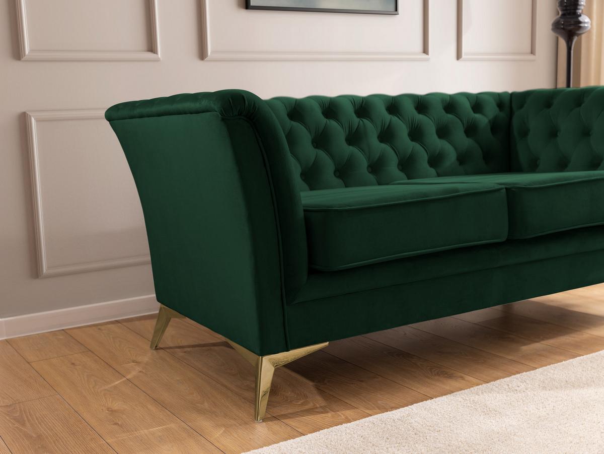 CHESTERFIELD-SOFA 3-sitzer Whitby Flaschengrün Samt mit goldenen Füßen - Dunkelgrün/Goldfarben, Holz/Textil (237/78/82cm) - S-Style Möbel