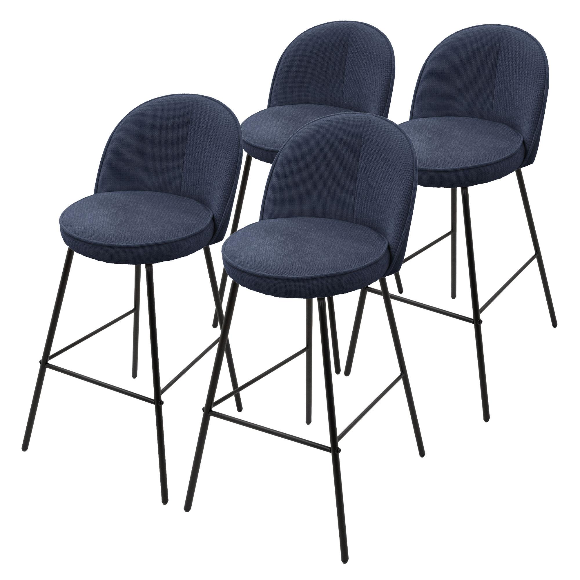 BARHOCKER 4er Set Dunkelblau mit Stoffbezug - Schwarz/Dunkelblau, Textil/Metall (52/102/50cm) - ML-DESIGN
