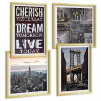 BILDER SET 4er Set - 50x50 cm & 40x60 cm Goldrahmen - Zitat über New Yorker Landschaften - Goldfarben, Kunststoff (50/50cm) - TULUP