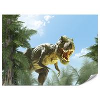 FOTOTAPETE für Jugendzimmer Riesen Dinosaurier Tropenwald Pflanzen 150x105 - Blau/Braun, Papier (150/105cm) - Muralo