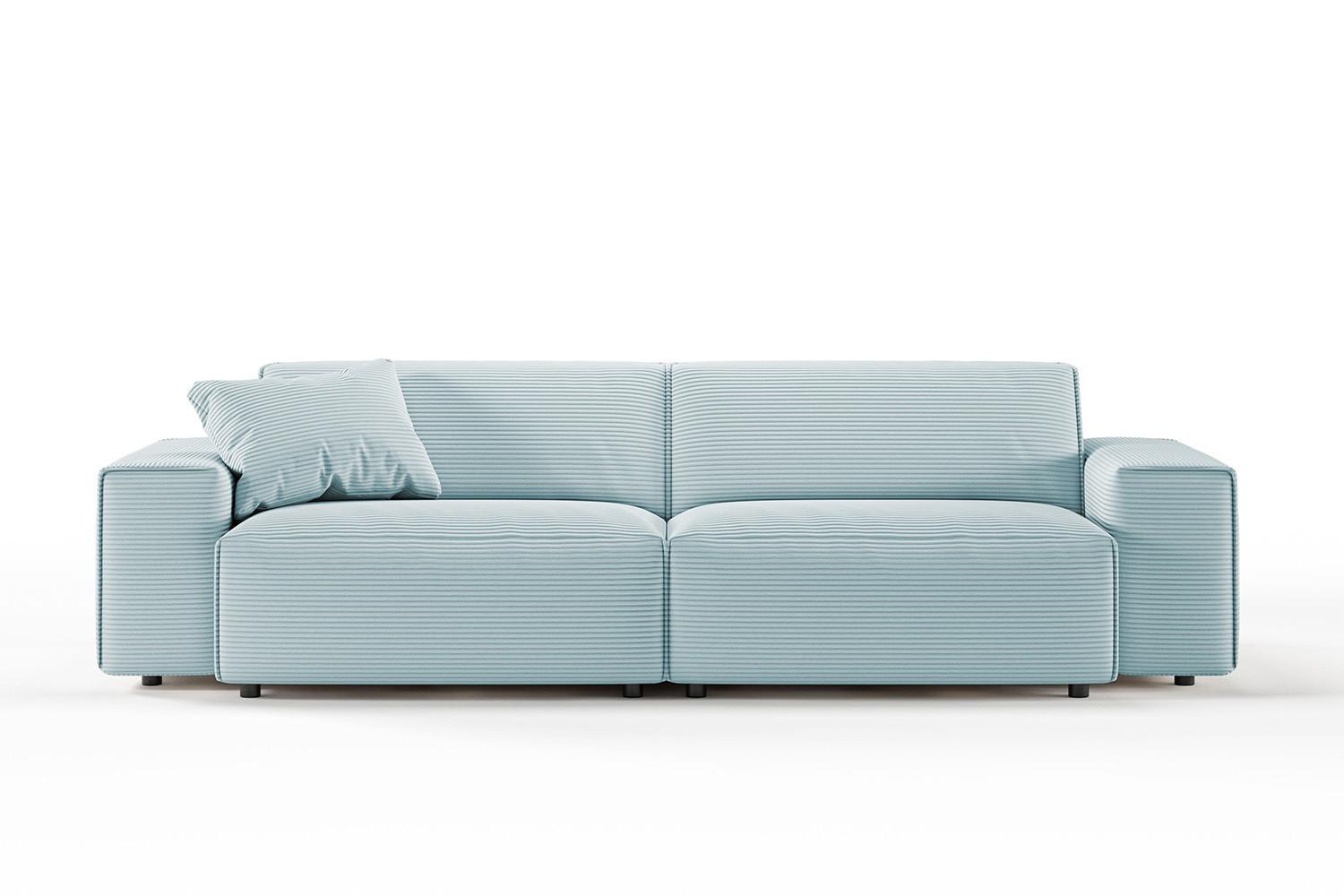 SOFA RANI Hellblau Cord - Schwarz/Hellblau, Kunststoff/Textil (256/71/101cm) - KAWOLA