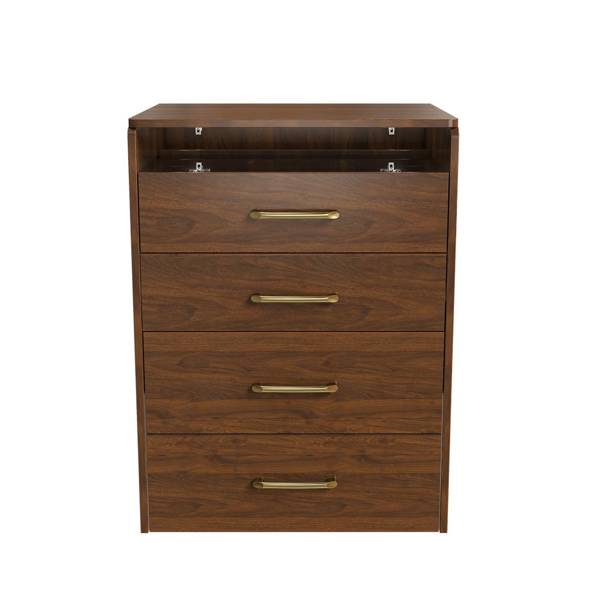 SCHMINKTISCH 3-in-1 Set Walnuss-Optik & Glas mit LED-Klappspiegel & Hocker - Walnussfarben, Holzwerkstoff (60/118/40cm) - Urban Meuble