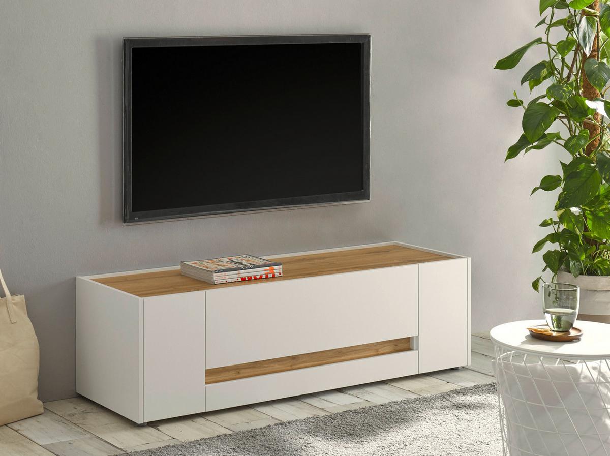 TV-LOWBOARD weiß, Eiche Wotan, TV Unterschrank 140 cm mit Türen und Schublade - Eiche Wotan/Schwarz, Holz/Holzwerkstoff (140/40/45cm) - Furn.Design