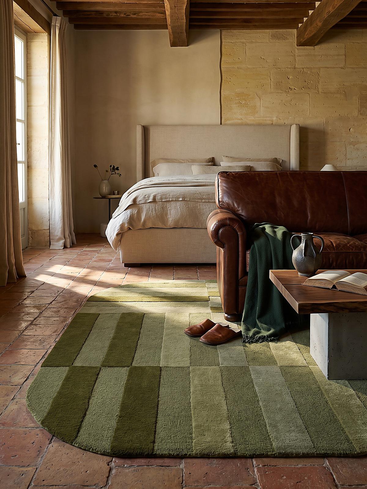 WOLLTEPPICH handgetuftet LUNAN, Blockstreifen, Olivgrün, 140 x 200 cm - Grün, Textil (140/200cm) - KADIMA DESIGN