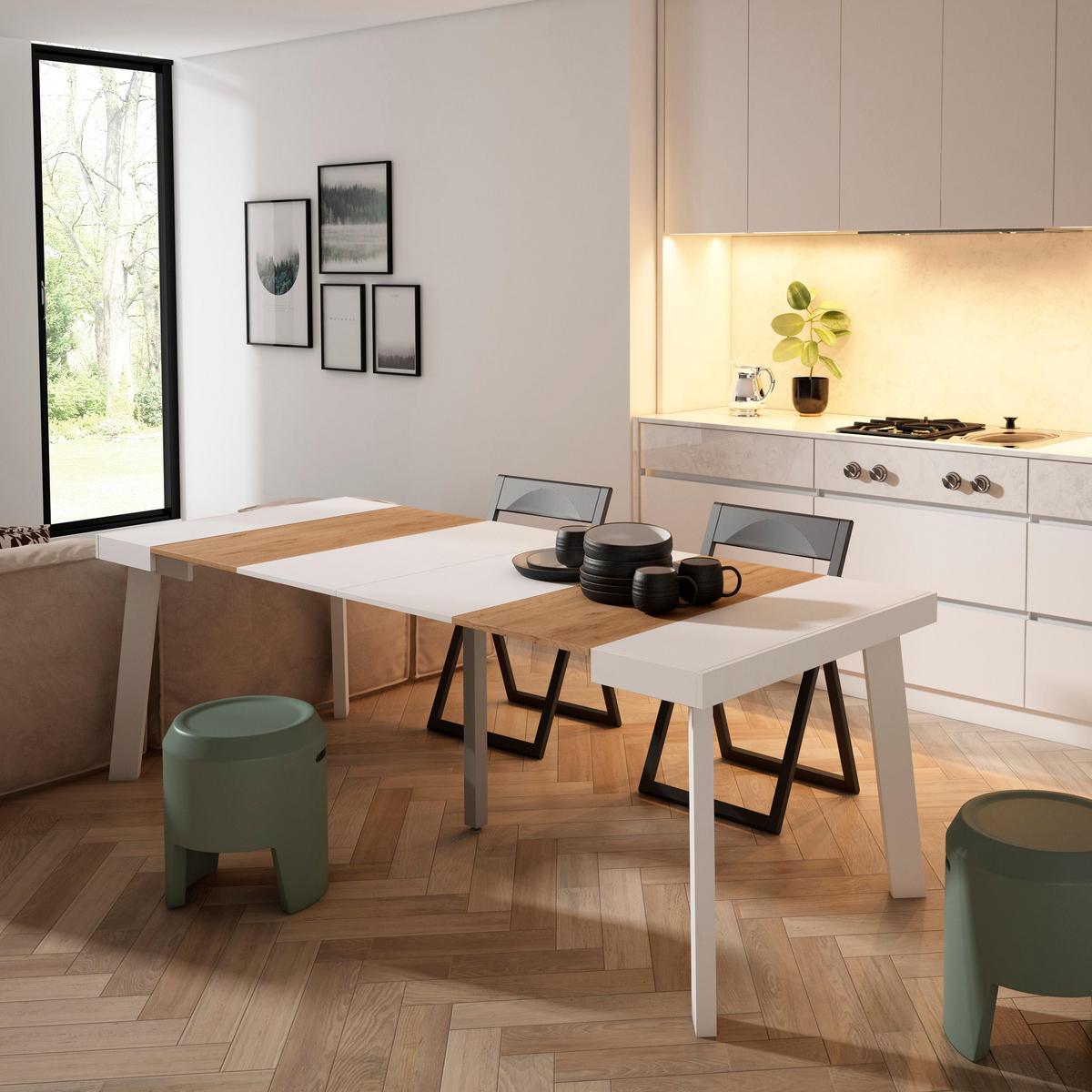 KONSOLENTISCH ausziehbar 58 bis 222cm, für 10 Gäste, eiche weiß, 90/58/73cm - Eichefarben/Multicolor, Holzwerkstoff (90/222/73cm) - Skraut Home