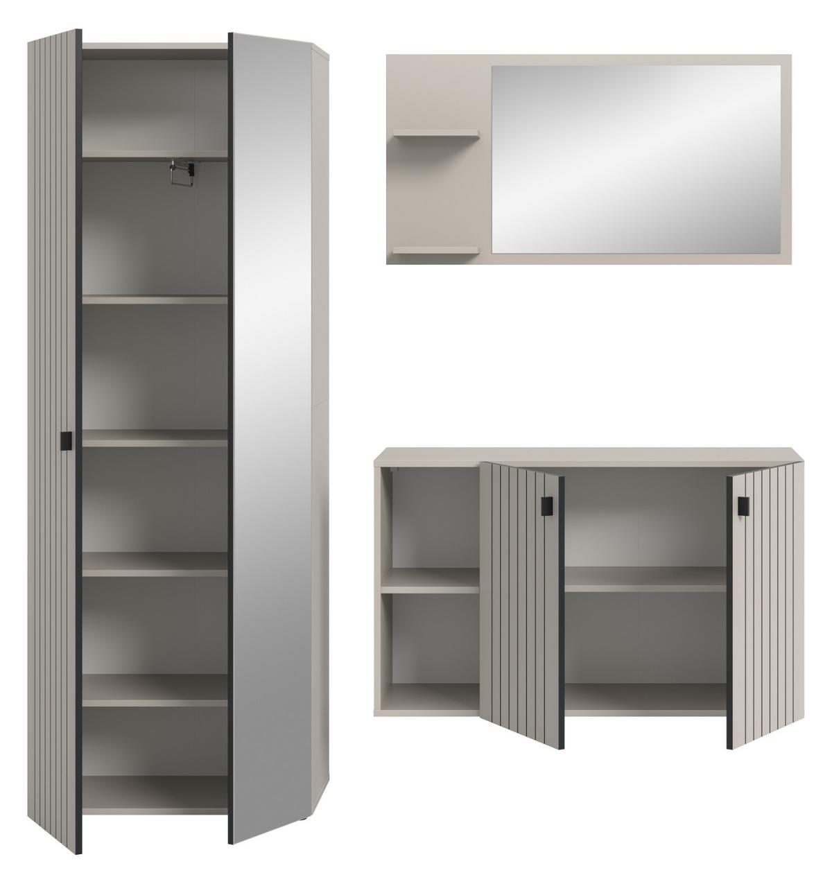 GARDEROBEN-SET 3-teilig Kaschmir 191 cm, Garderobenkombination mit viel Stauraum - Kaschmir/Schwarz, Glas/Holzwerkstoff (191/192/37cm) - Inn.Furn
