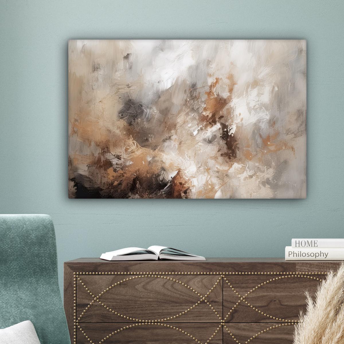 LEINWANDBILD Farbe - Abstrakt - Beige - Kunst Gemälde 60x40 cm - Greige, Textil (60/40cm) - MuchoWow
