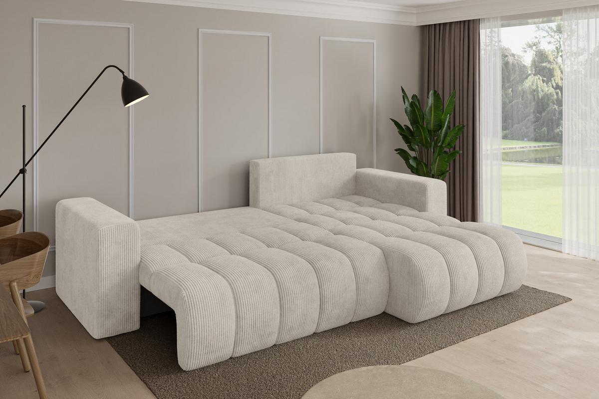 ECKSOFA mit Schlaffunktion Ottomane Rechts MILA-L-v1 277x195x86 Creme Cord - Ecru/Creme, Holzwerkstoff/Kunststoff (277/194cm) - ALTDECOR
