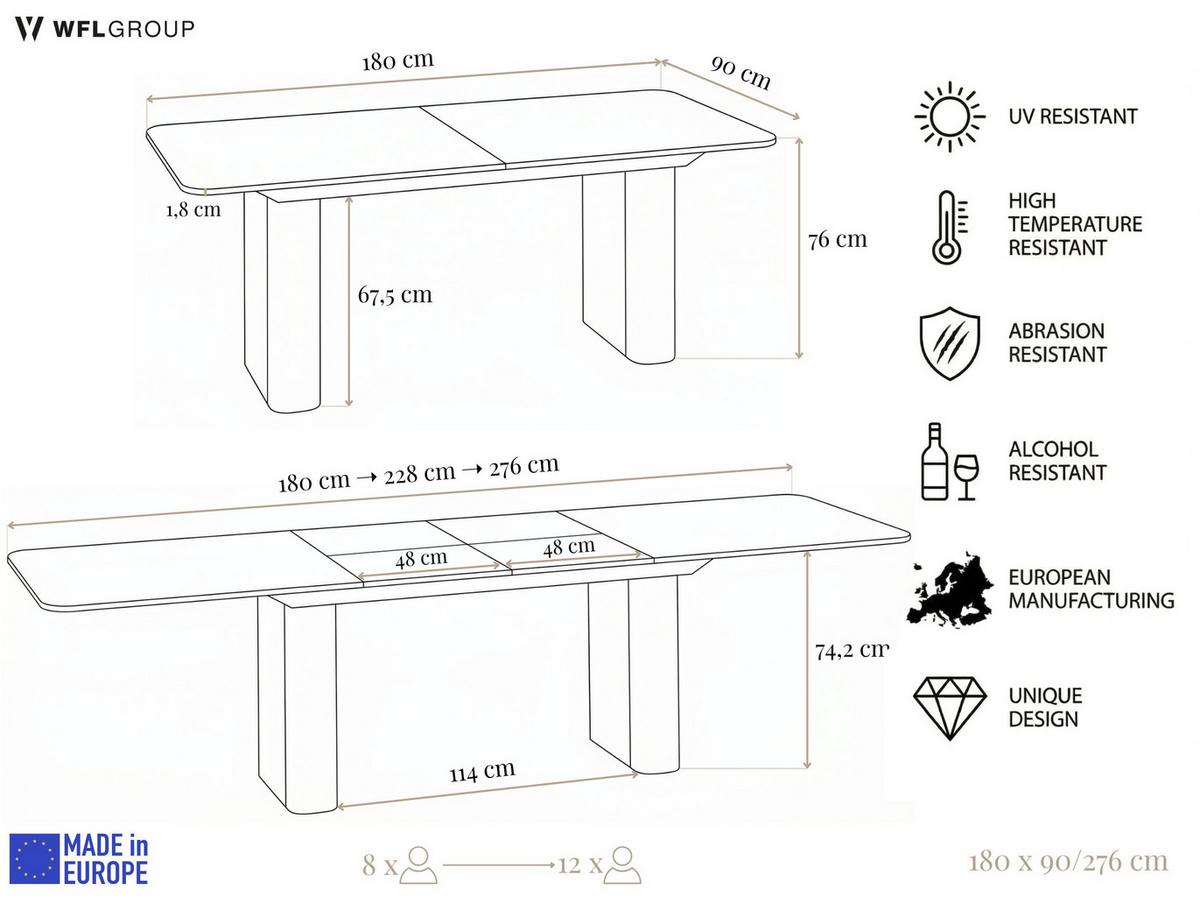 ESSTISCH Riven rechteckig ausziehbar verlängerbar mit Butterfly-Auszug, Eiche Hell Braun 180-276/90/76 cm - Eichefarben/Schwarz, Holzwerkstoff/Metall (90/276/76cm) - WFL GROUP