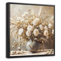 LEINWAND Bilder mit Rahmen - Blumen - Vase - Stilleben - Beige - 20x20 - Creme, Textil (20/20cm) - MuchoWow