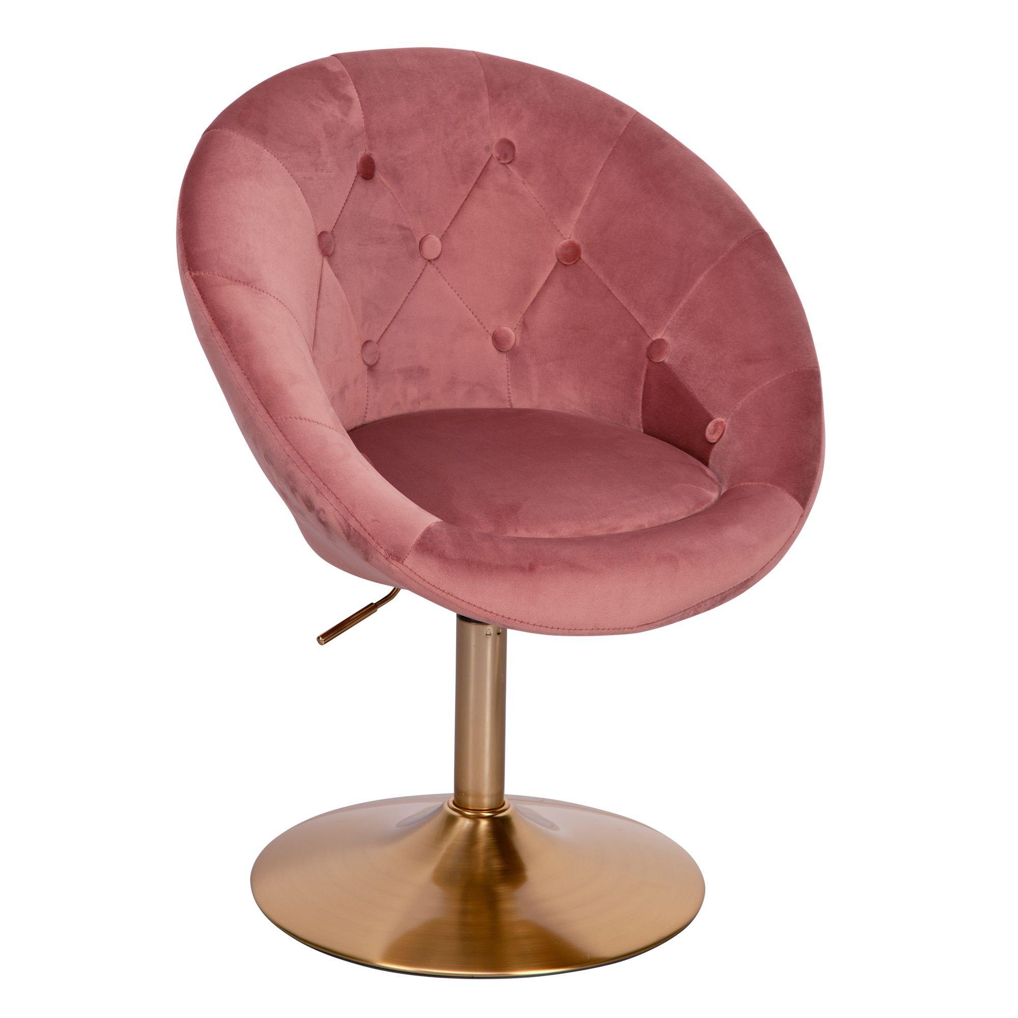 LOUNGESESSEL Samt mit Rückenlehne, drehbar im modernen Design, Rosa 62x67x100 cm - Pink/Goldfarben, Textil/Metall (62/100/67cm) - KADIMA DESIGN