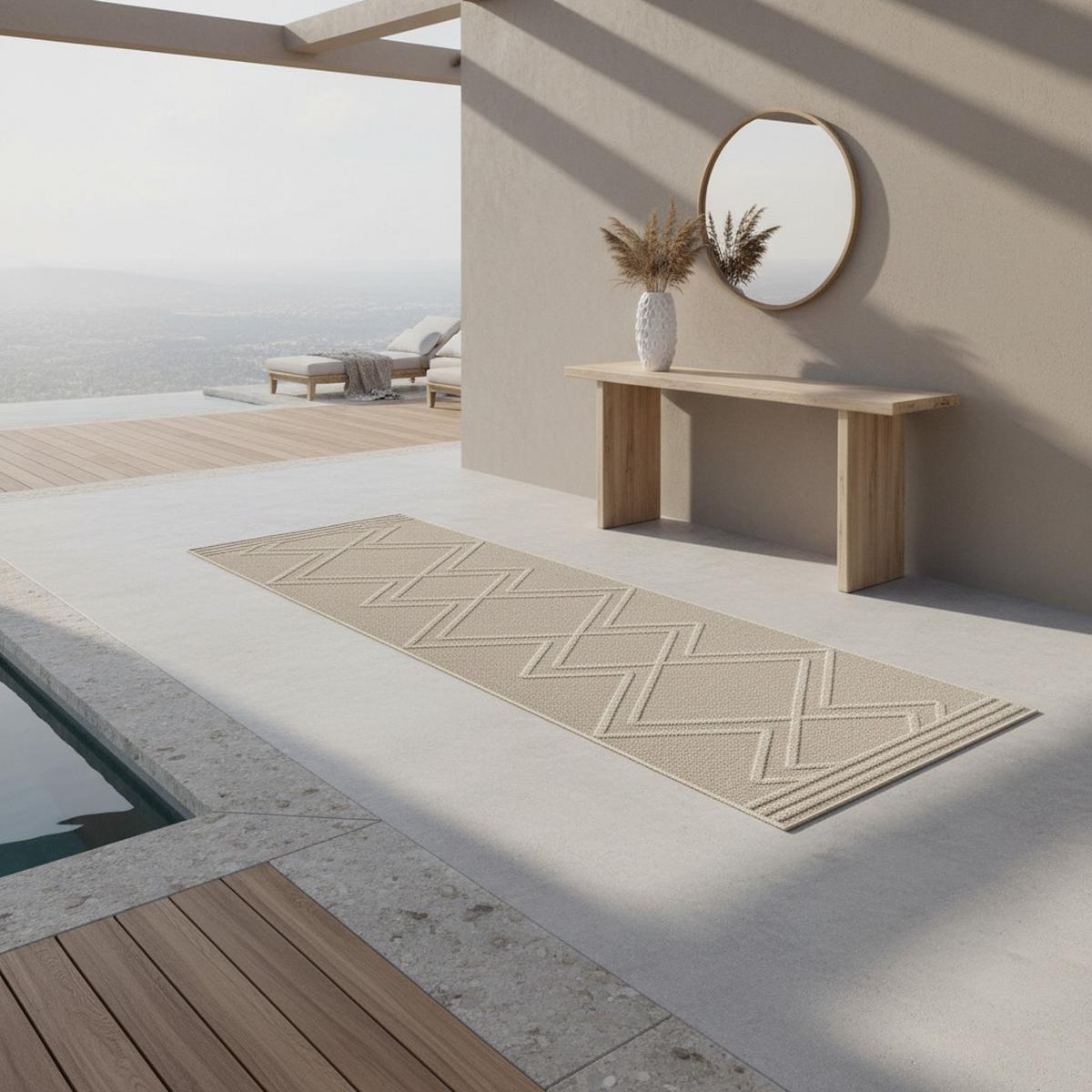 TEPPICH Outdoor IMST in Beige, im Boho-Stil, aus Polypropylen, 80 x 250 cm - Beige, Textil (80/250cm) - KADIMA DESIGN