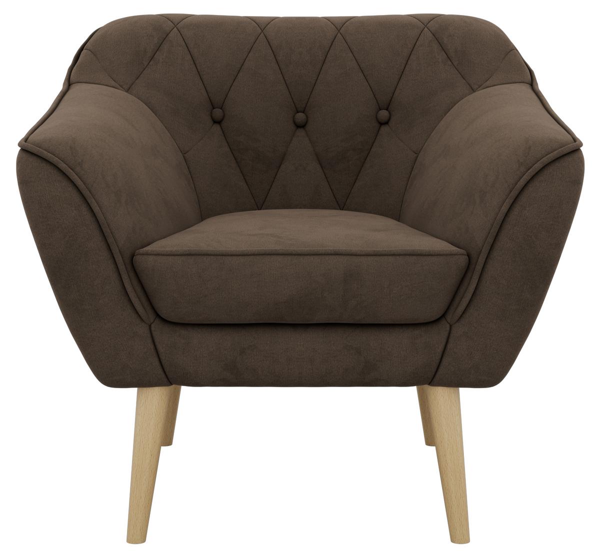 SESSEL PIRS - Braun Velvet - Holzbeine - Dunkelbraun/Buchefarben, Holzwerkstoff/Textil (80/75/74cm) - MKS
