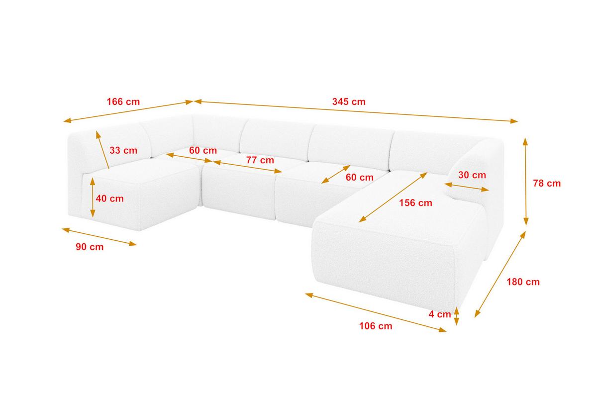 WOHNLANDSCHAFT Ottomane Rechts MOVO-L 345x180x78 cm Weiß Bouclé - Weiß, Holzwerkstoff/Kunststoff (180/78/345cm) - ALTDECOR